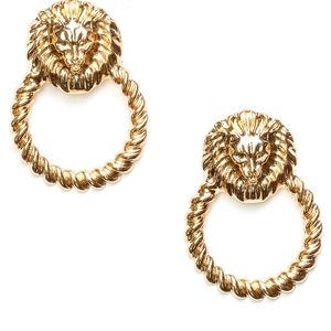 Gold Lion Head Drop Earrings